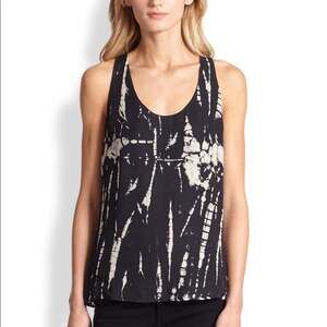 Parker Ginger Black Bleach Tie Dye 100% Silk Strappy Tank Blouse Whimsy Goth